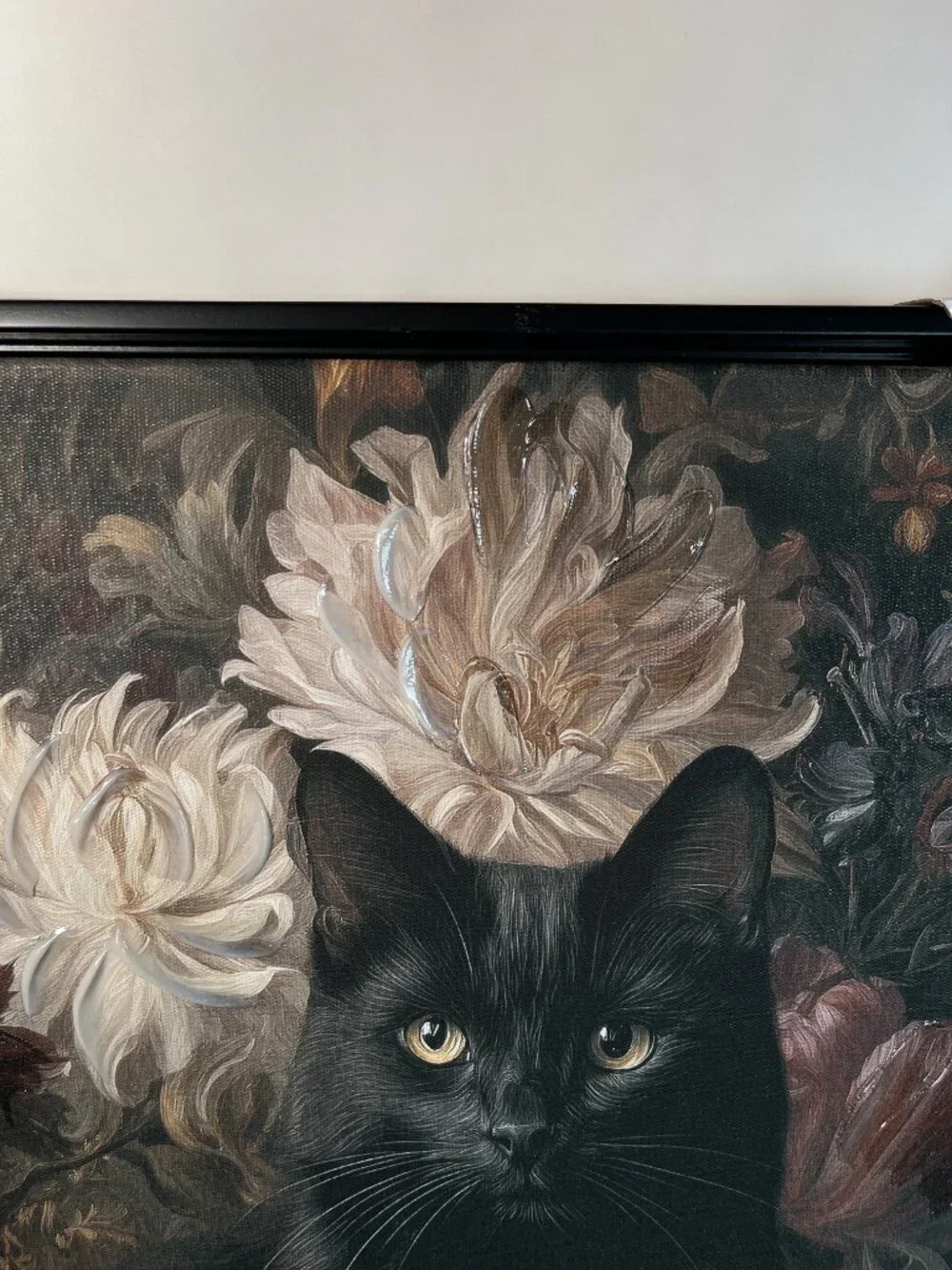 Oliver Art Black Cat & Crow w/Flowers/Floral Canvas Wall Art